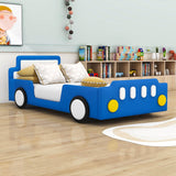 Twin Size Kids PU Leather Upholstered Car Bed for Boys and Girls