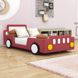 Twin Size Kids PU Leather Upholstered Car Bed for Boys and Girls