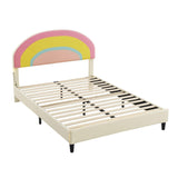 Cute Full Size Upholstered Platform Bed Frame with Rainbow Headboard