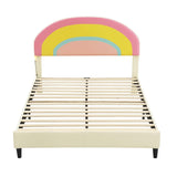 Cute Full Size Upholstered Platform Bed Frame with Rainbow Headboard