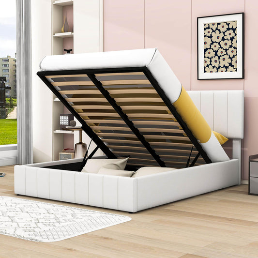 Modern Queen Upholstered Bed Frame with Storage - Hydraulic Lift System