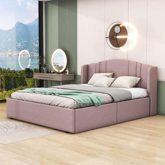 Queen Modern Upholstered Bed Frame with Headboard and Storage