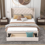 Queen Upholstered Bed Frame with Wingback Headboard and Storage