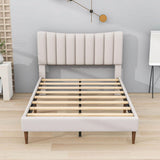 Full Size Linen Upholstered Platform Low Bed Frame with Headboard