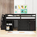 Full Size Kids Low Loft Bed with Desk and Stairs, Storage - [Dresser]