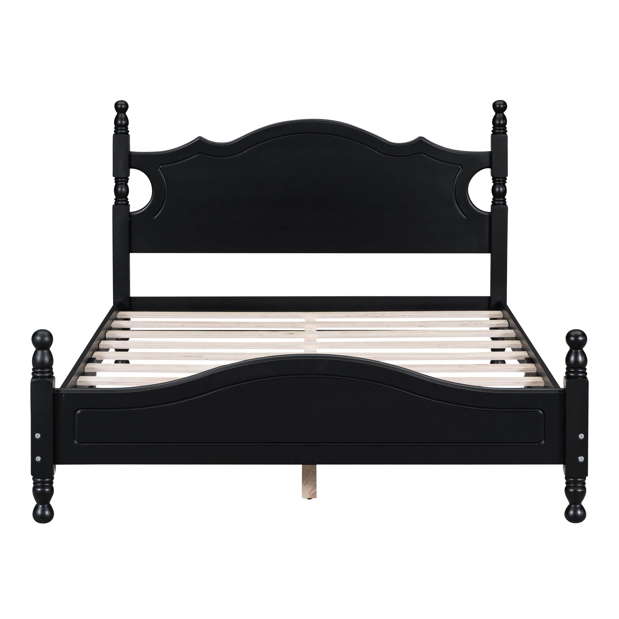 Traditional Full Size Low Profile Wood Platform Bed Frame with Headboard