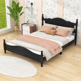 Traditional Wood Queen Size Low Profile Platform Bed Frame with Headboard