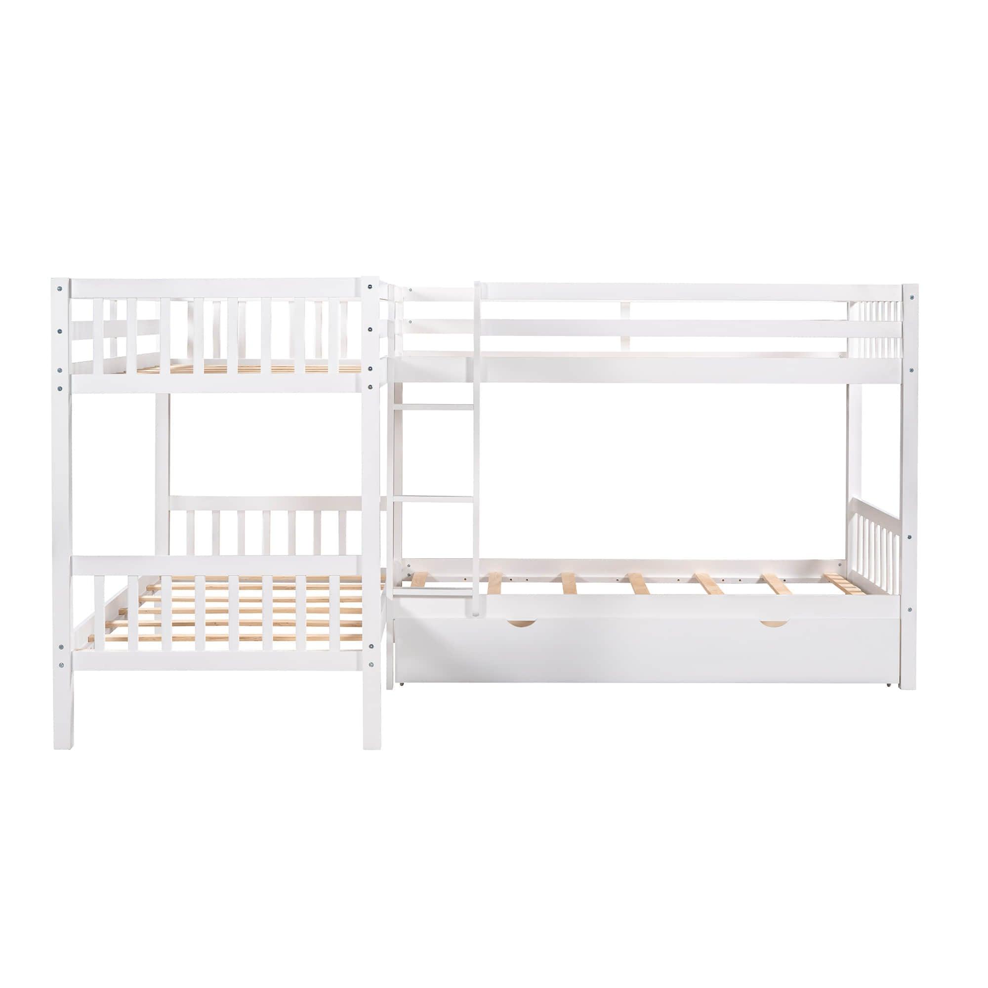 Twin L-Shaped Quad Bunk Bed with Storage - [Drawers, Ladder]