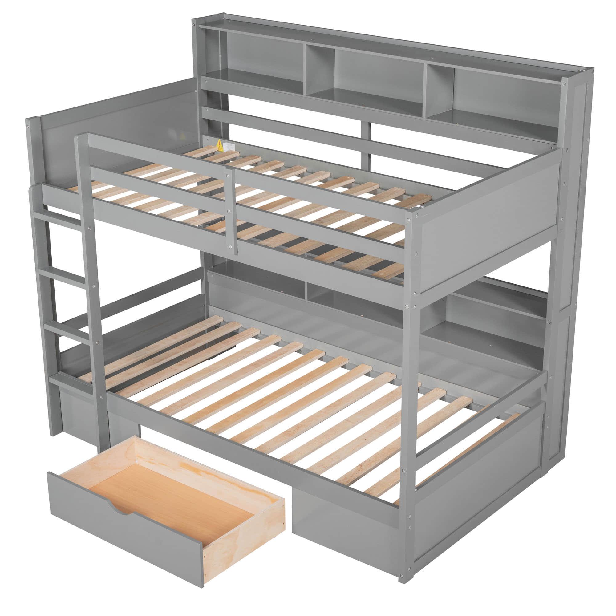 Twin Over Twin Bunk Beds with Storage Drawers and Shelves for Kids Adults - [Wooden]