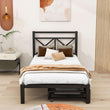 Metal Black Twin Platform Bed with Headboard and Storage