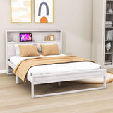 Smart Rustic Farmhouse Queen Size Platform Bed with Storage Headboard - [Sockets, USB Ports]