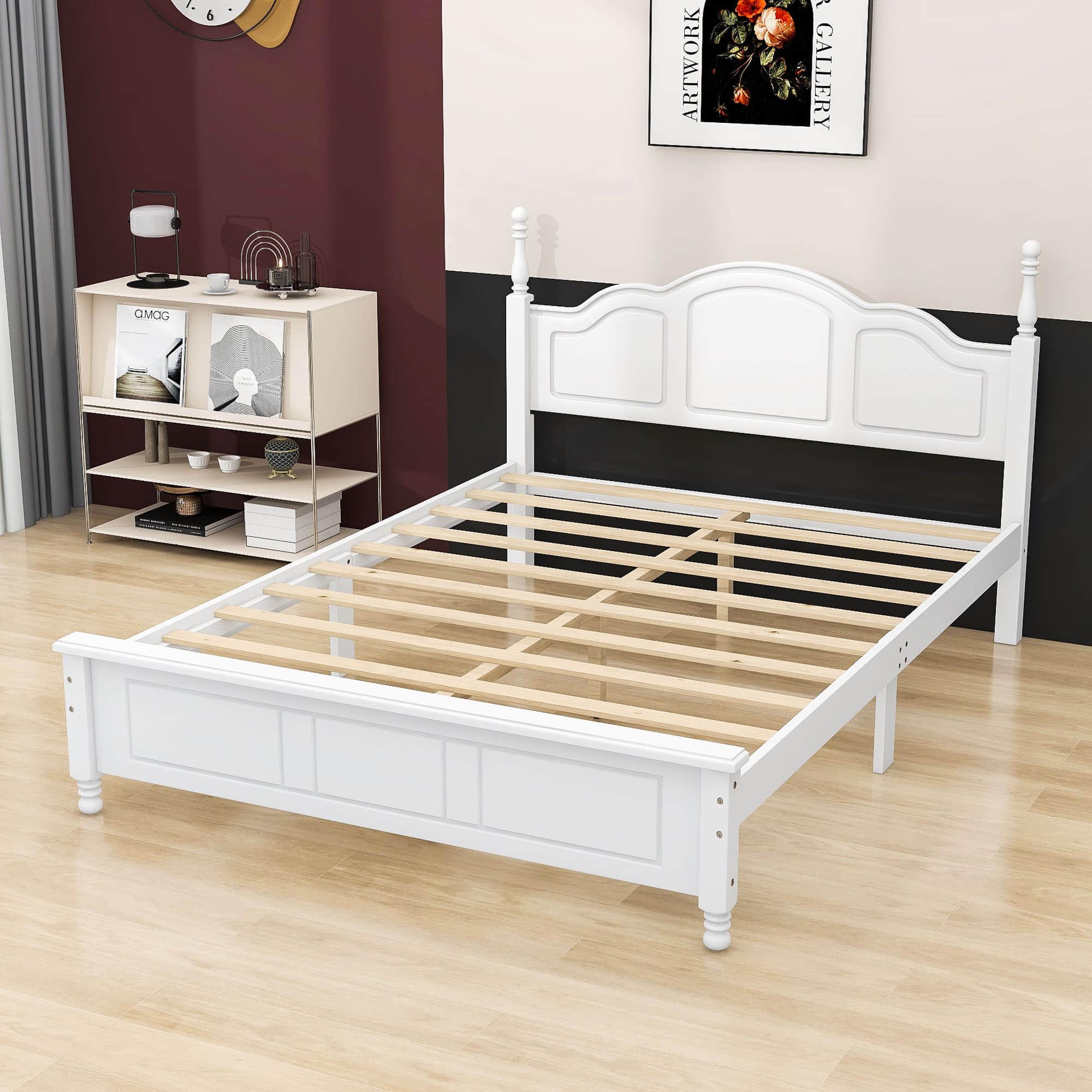 Wood Traditional Queen Size Platform Bed Frame with Headboard