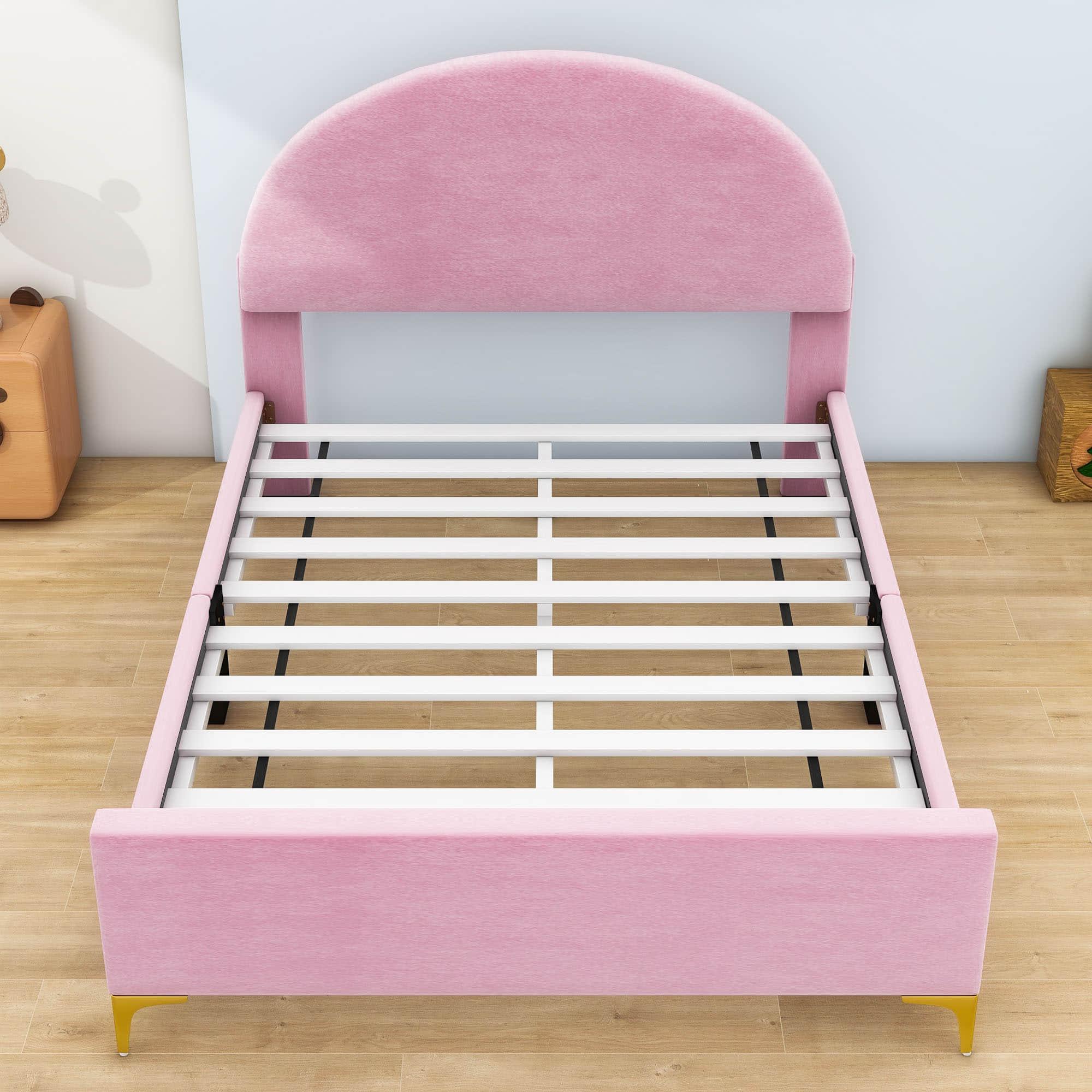 Velvet Upholstered Full Size Platform Bed Frame with Headboard