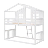 Low Twin Over Twin House Bunk Beds for Kids Toddler - [Wooden, Floor]