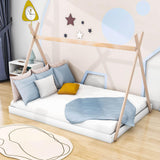 Kids Full Size Tepee Floor Bed for Toddler - [Montessori, Wooden]