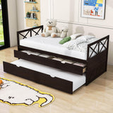 Twin Daybed with Trundle and Storage Drawers for Kids Adults - [Wood, Backless]