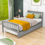 Twin Platform Bed Frame with Twin Trundle and Headboard - [Wooden, Footboard]