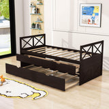 Twin Daybed with Trundle and Storage Drawers for Kids Adults - [Wood, Backless]