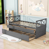 Twin Daybed with Trundle and Storage Drawers for Kids Adults - [Wood, Backless]