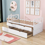 Twin Daybed with Trundle and Storage Drawers for Kids Adults - [Wood, Backless]