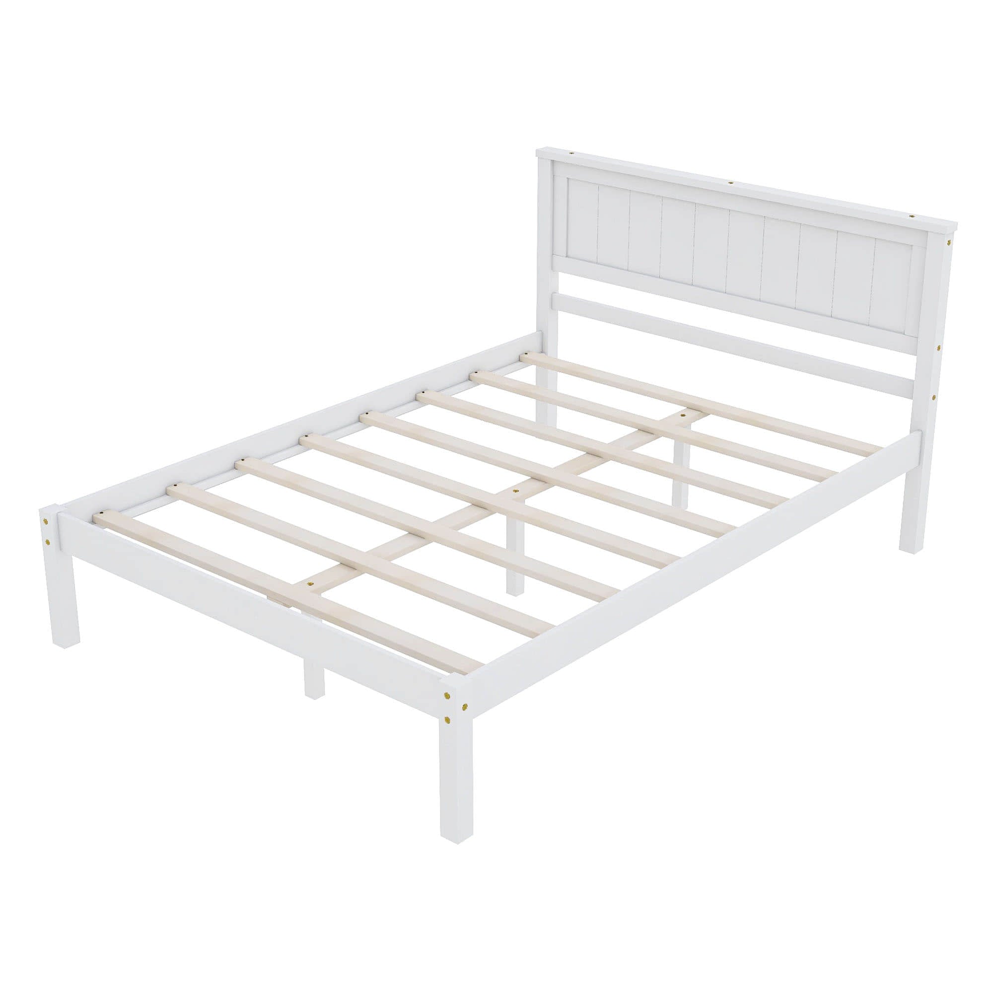 Wood Full Size Vintage Platform Bed Frame with Headboard