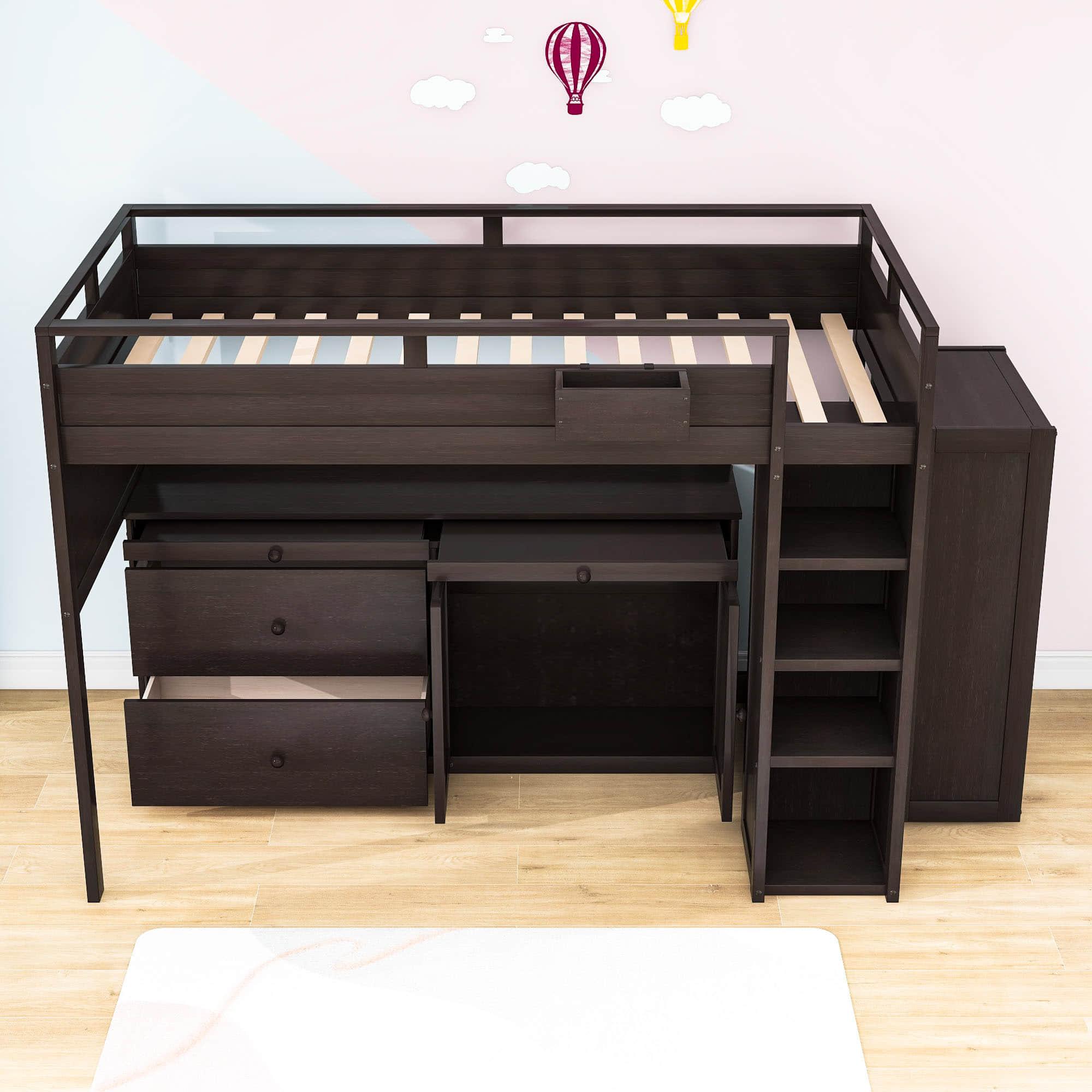 Twin Loft Bed with Desk and Storage for Kids, Teens - [Wooden]