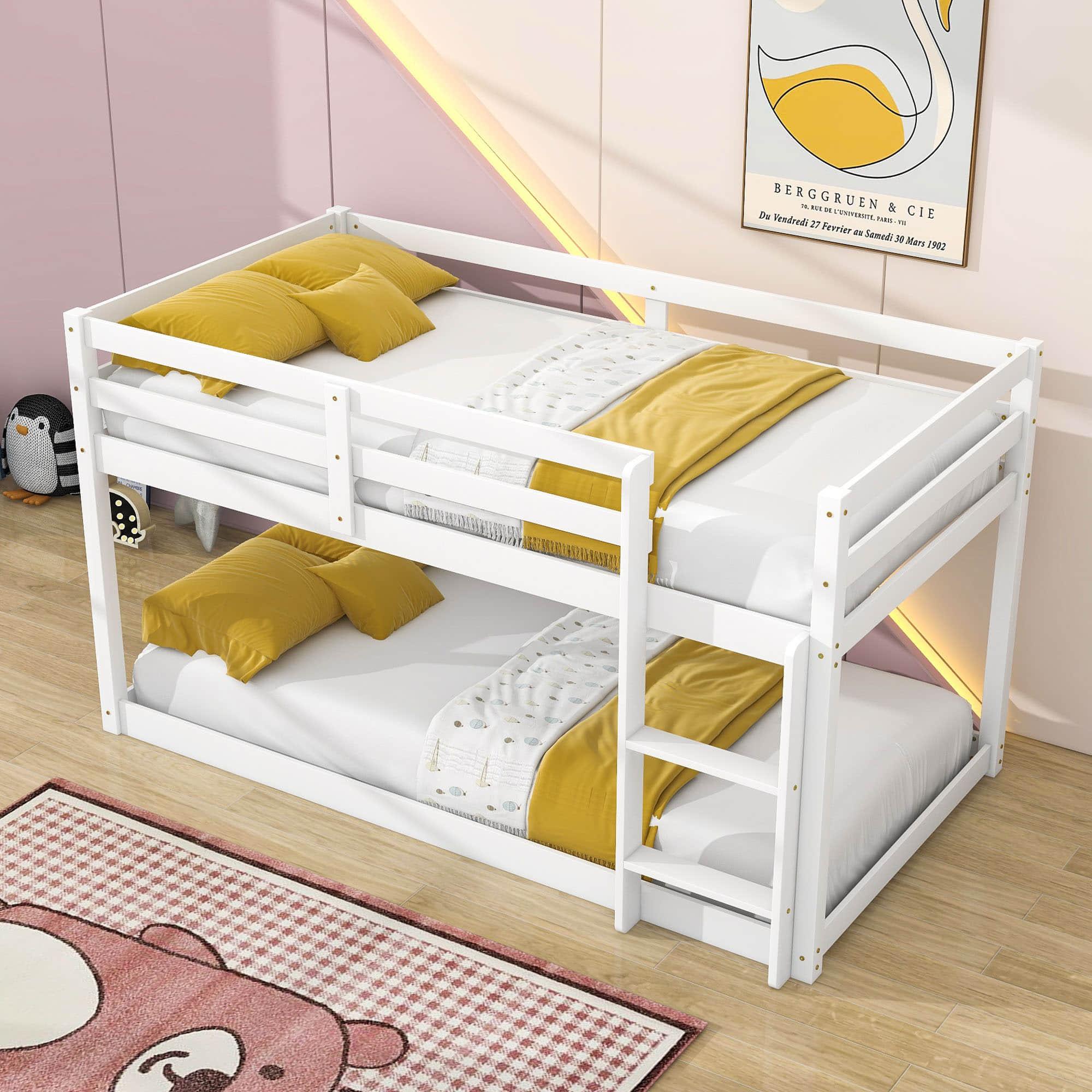 Twin Over Twin Small Loft Bunk Beds for Toddler with Ladder - [Wooden]