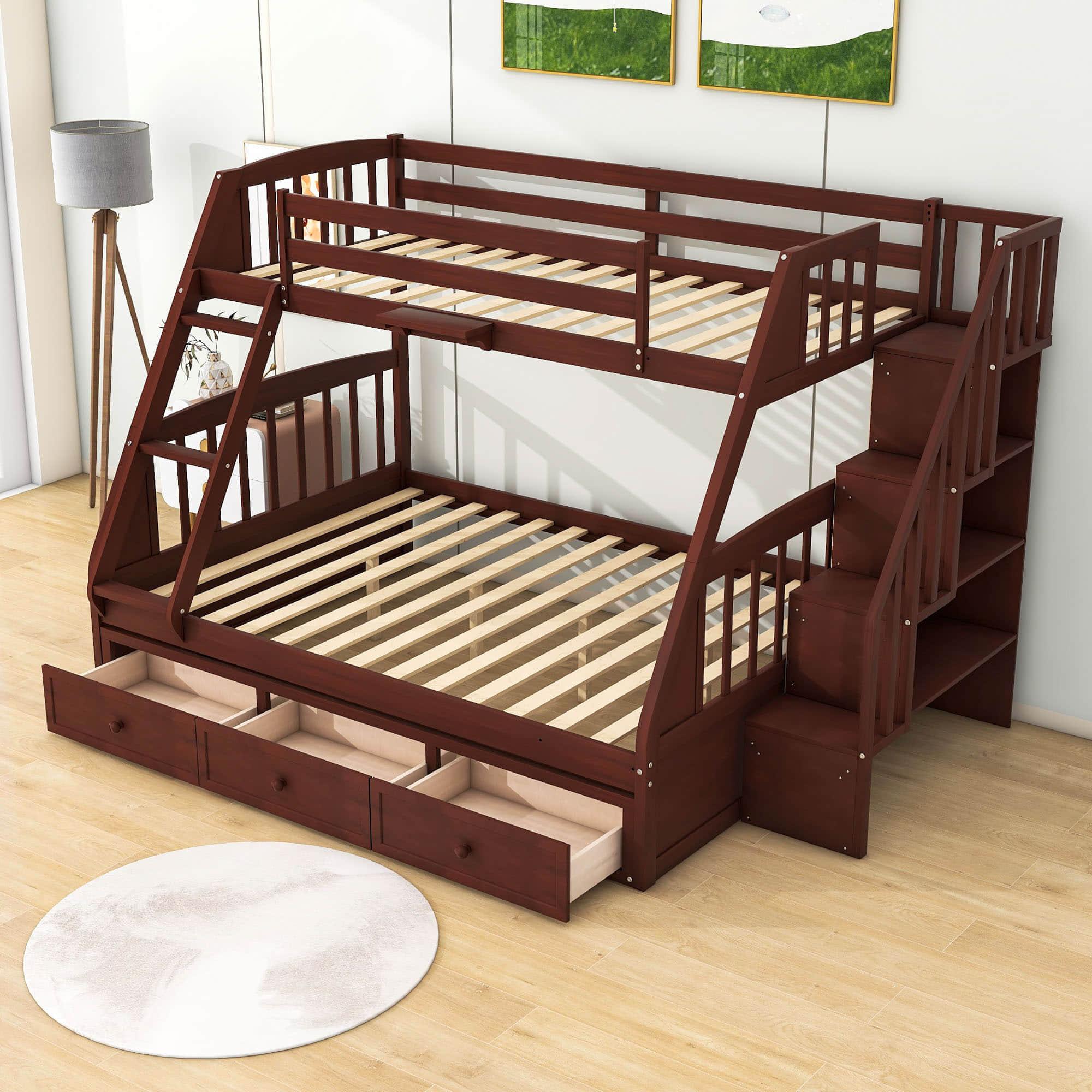 Twin Over Full Bunk Beds with Stairs and Storage Drawers - [Wooden, Convertible]