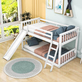 Low Twin Over Twin Bunk Beds with Slide for Kids Toddler - [Wooden, Floor, Interchangeable]