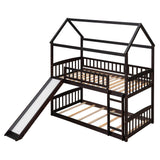 Twin Over Twin Low House Bunk Bed with Slide and Ladder - [Floor, Interchangeable]