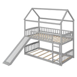 Twin Over Twin Low House Bunk Bed with Slide and Ladder - [Floor, Interchangeable]