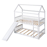 Twin Over Twin Low House Bunk Bed with Slide and Ladder - [Floor, Interchangeable]