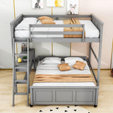 L-Shaped Full Over Full Bunk Beds with Desk and Storage Drawers Wooden