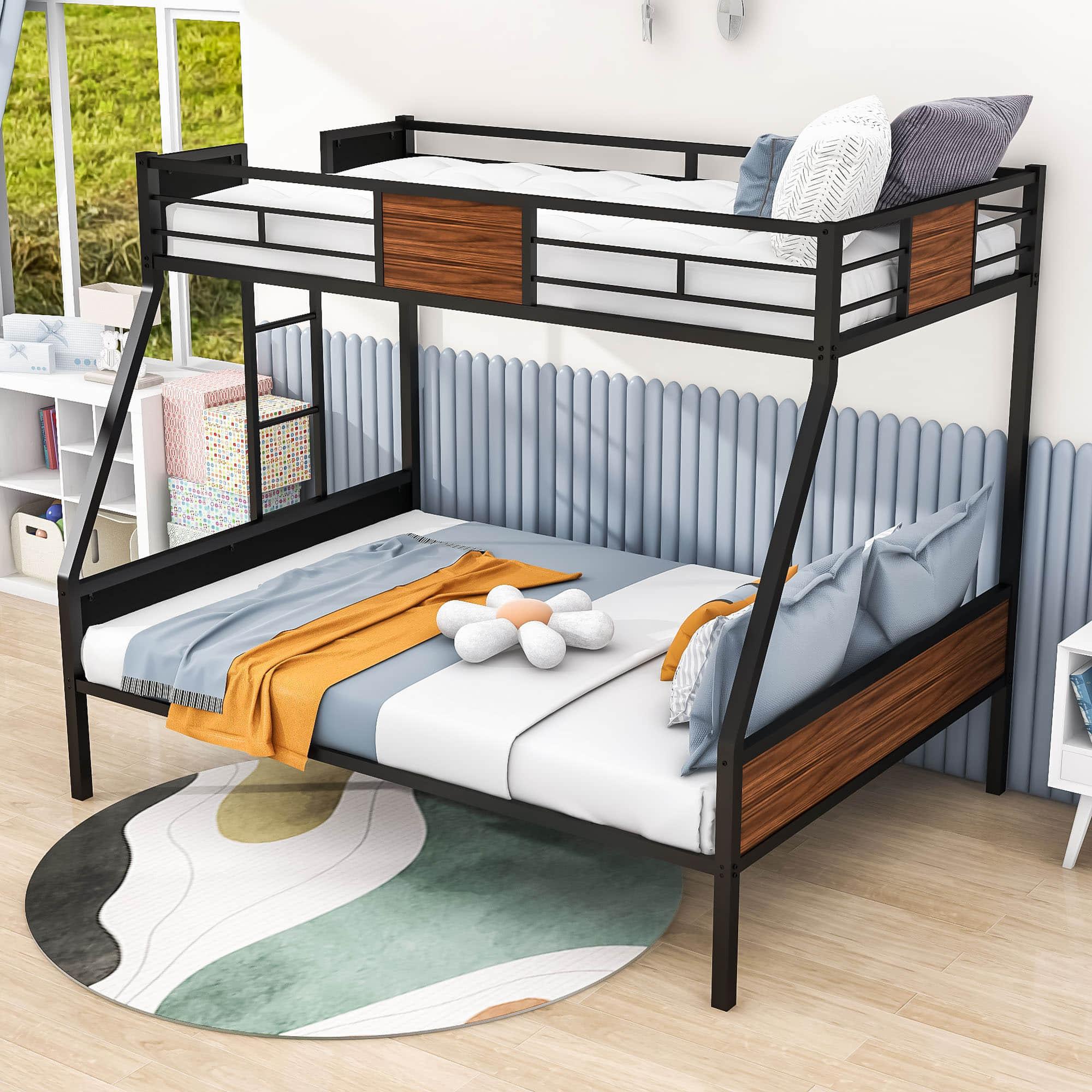 Mid-Century Modern Metal Twin Over Full Bunk Beds for Kids Adults