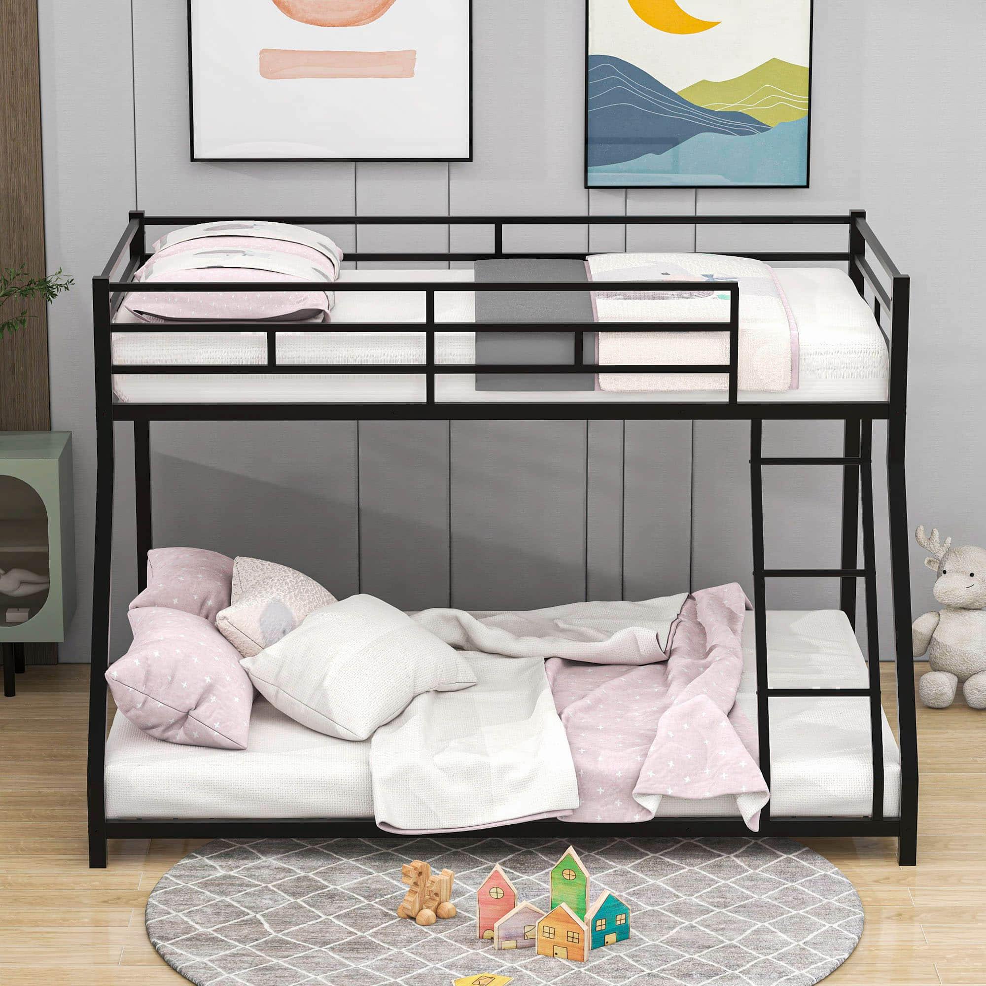 Modern Twin Over Full Metal Low Bunk Beds - [Floor, Classic]