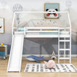 Wood House Twin Loft Bed for Kids with Slide