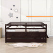 Solid Wood Low Full Size Kids Bed with Trundle and Storage - [Drawers, Rails]