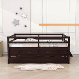 Solid Wood Low Full Size Kids Bed with Trundle and Storage - [Drawers, Rails]