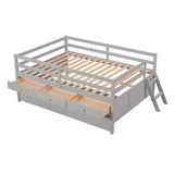 Solid Wood Low Full Size Kids Bed with Trundle and Storage - [Drawers, Rails]