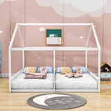 Montessori Double Twin House Floor Bed with Rails for Kids, Toddler