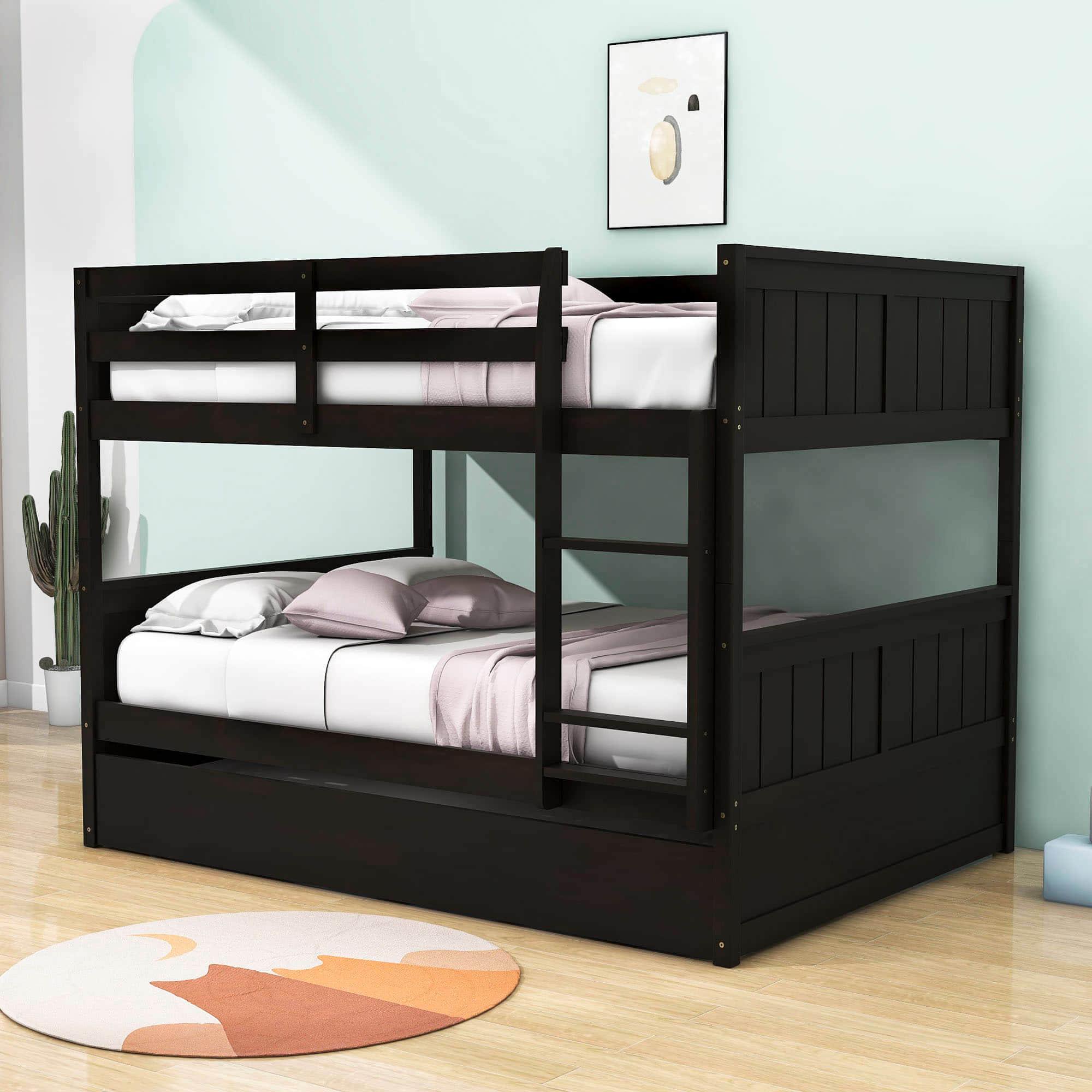 Wooden Full Over Full Standard Bunk Beds with Trundle - [Detachable]