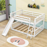 Wood Full over Full Low Bunk Bed with Slide and Ladder - [Convertible, Classic]