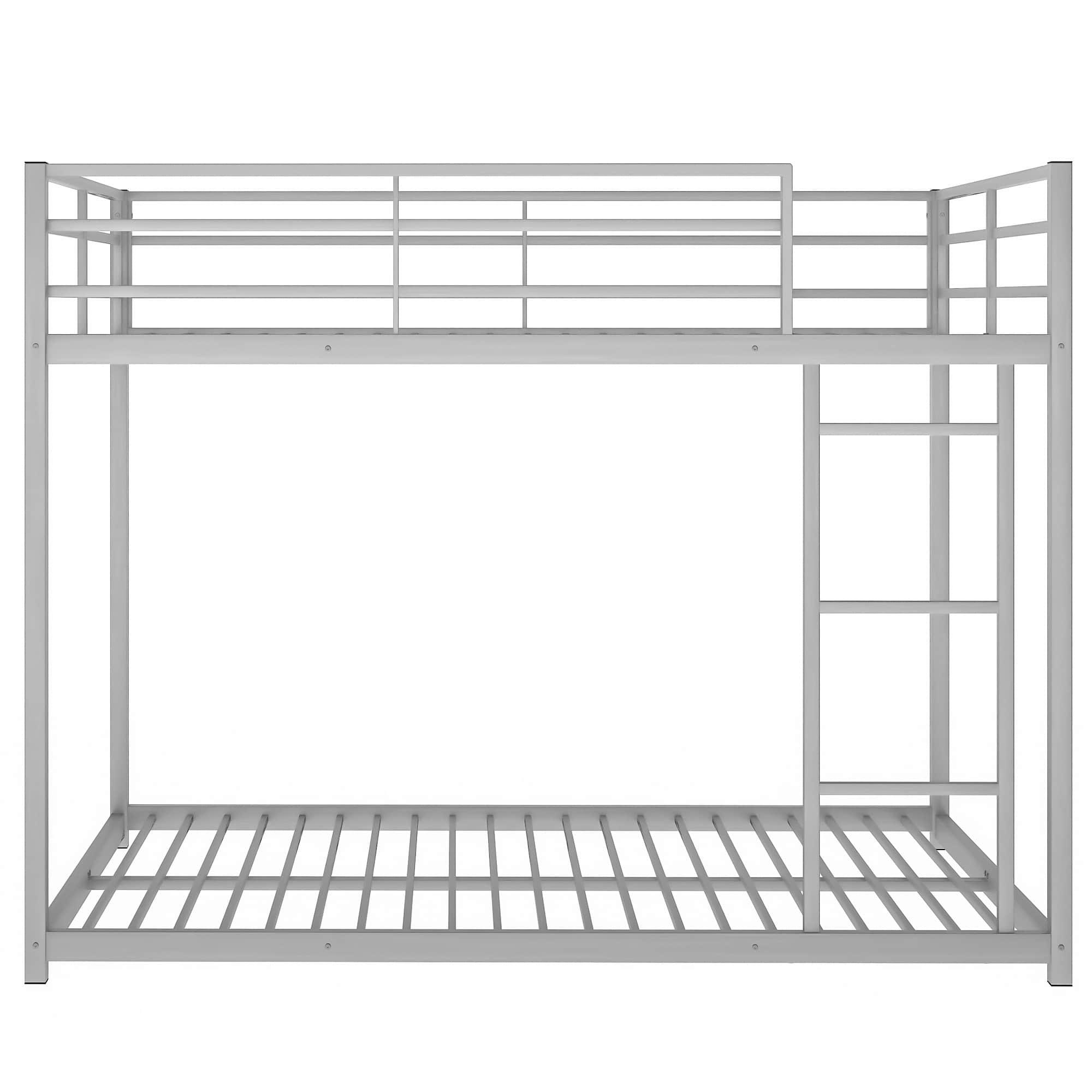 Montessori Full Over Full Scandinavian Floor Metal Bunk Bed with Ladder for Kids