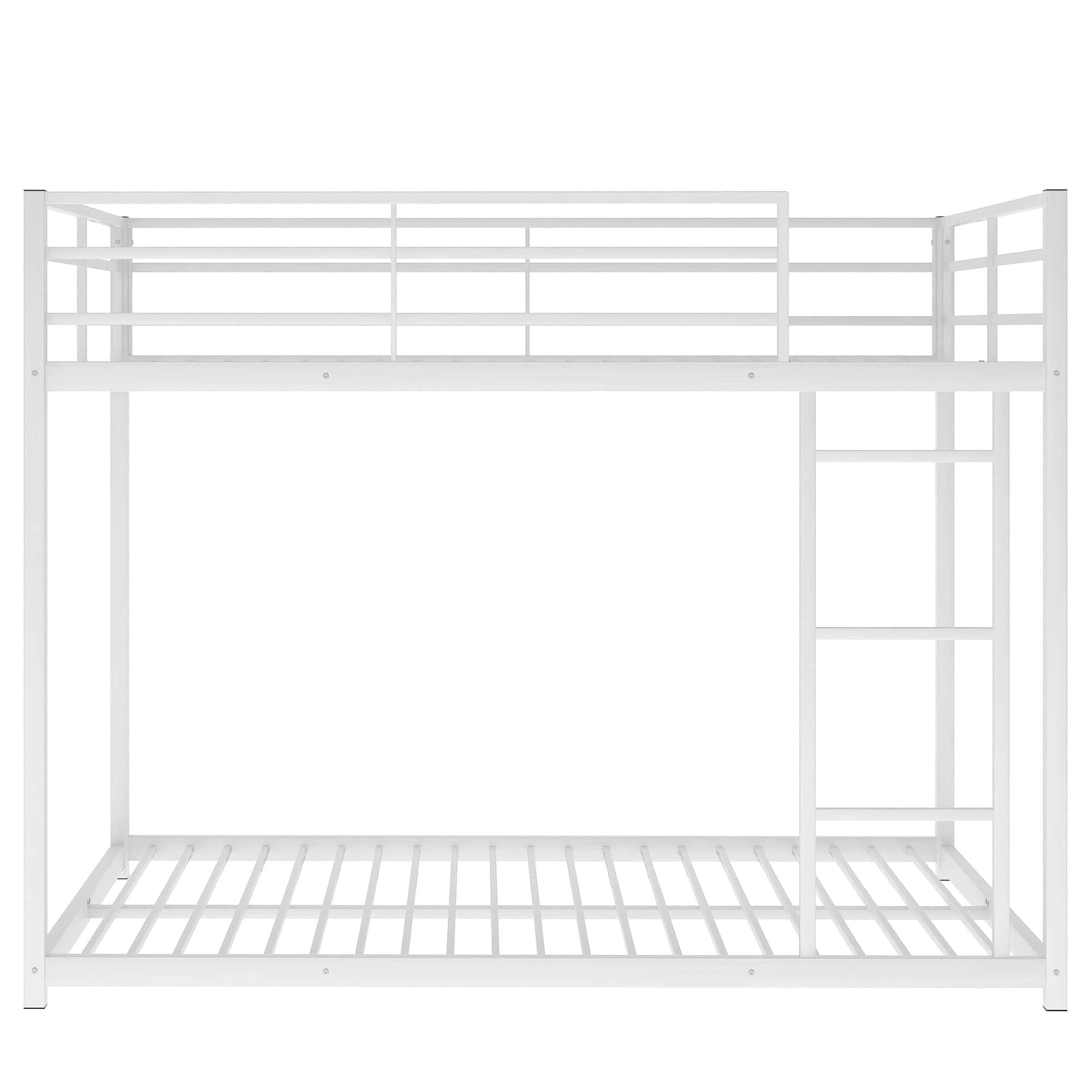 Montessori Full Over Full Scandinavian Floor Metal Bunk Bed with Ladder for Kids