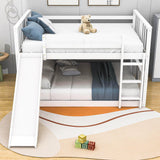 Montessori Twin Over Twin Fun Floor Bunk Bed with Slide - [Wood, Ladder, Low]