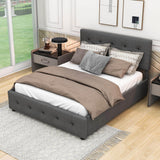 Upholstered Queen Size Platform Bed with Storage and Twin XL Trundle - [Headboard]