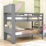 Solid Wood Convertible Twin Over Twin Bunk Beds with Bookcase Headboard