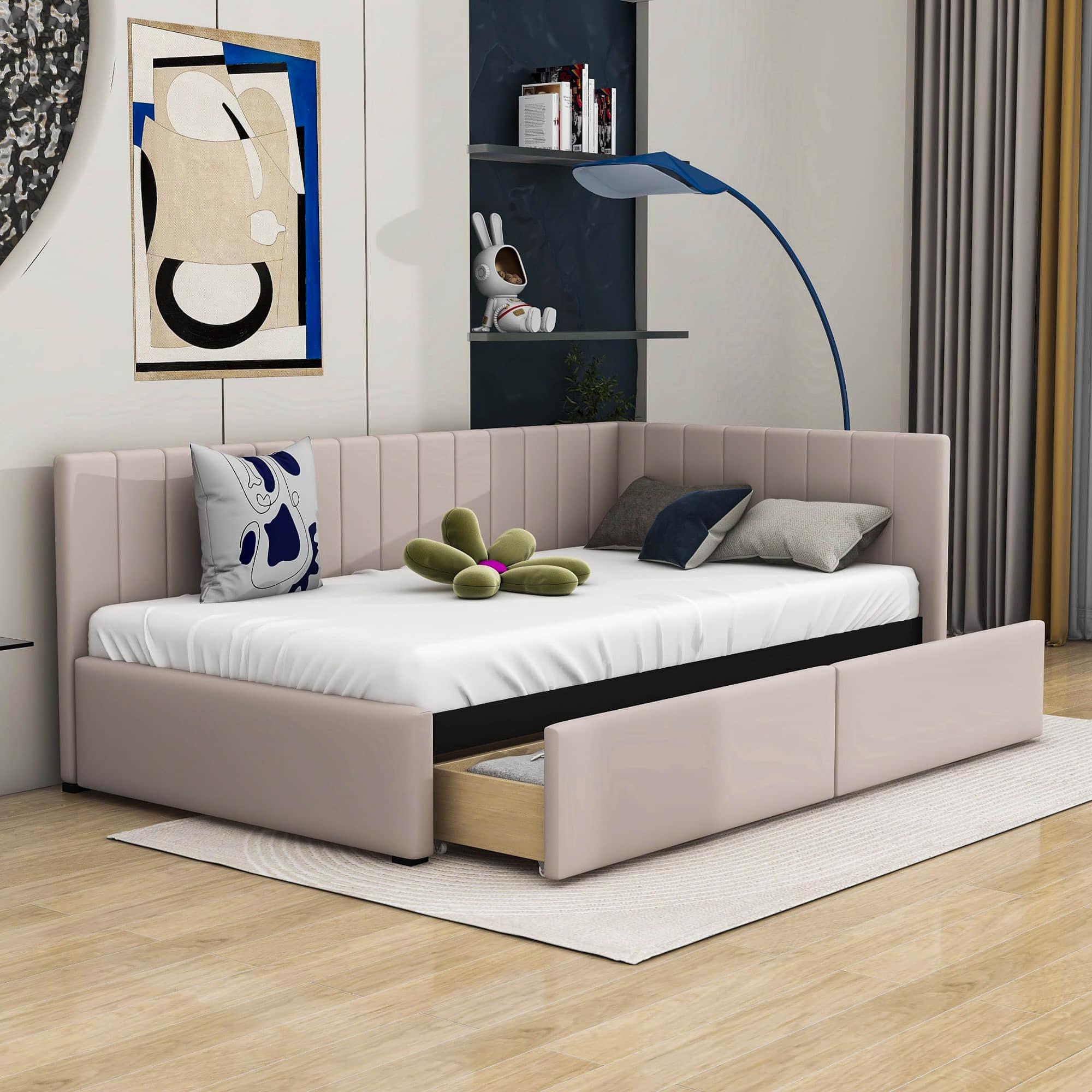 Twin Linen Upholstered Daybed with Storage - [Drawers]