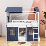 Fun Full Over Full House Loft Bunk Beds for Kids with Curtains - [Low]