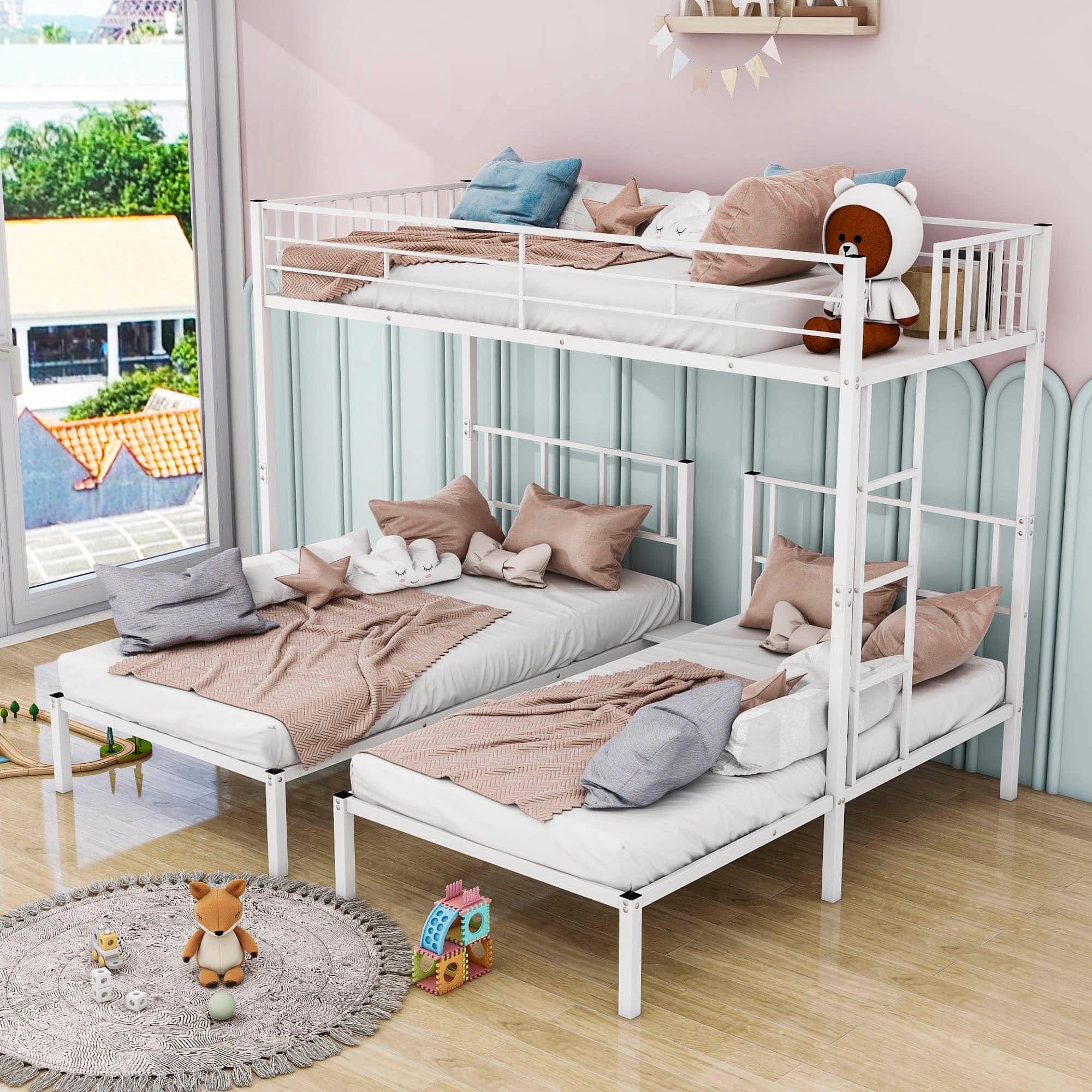 Metal Triple Twin over Twin & Twin Bunk Bed with Table - [Separable]